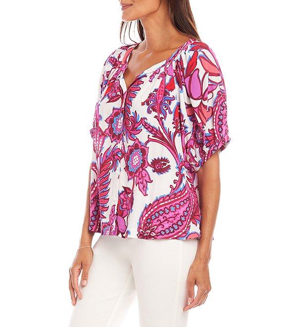 Karen Kane Scoop Neck Short Sleeve Print Peasant Top Product Image