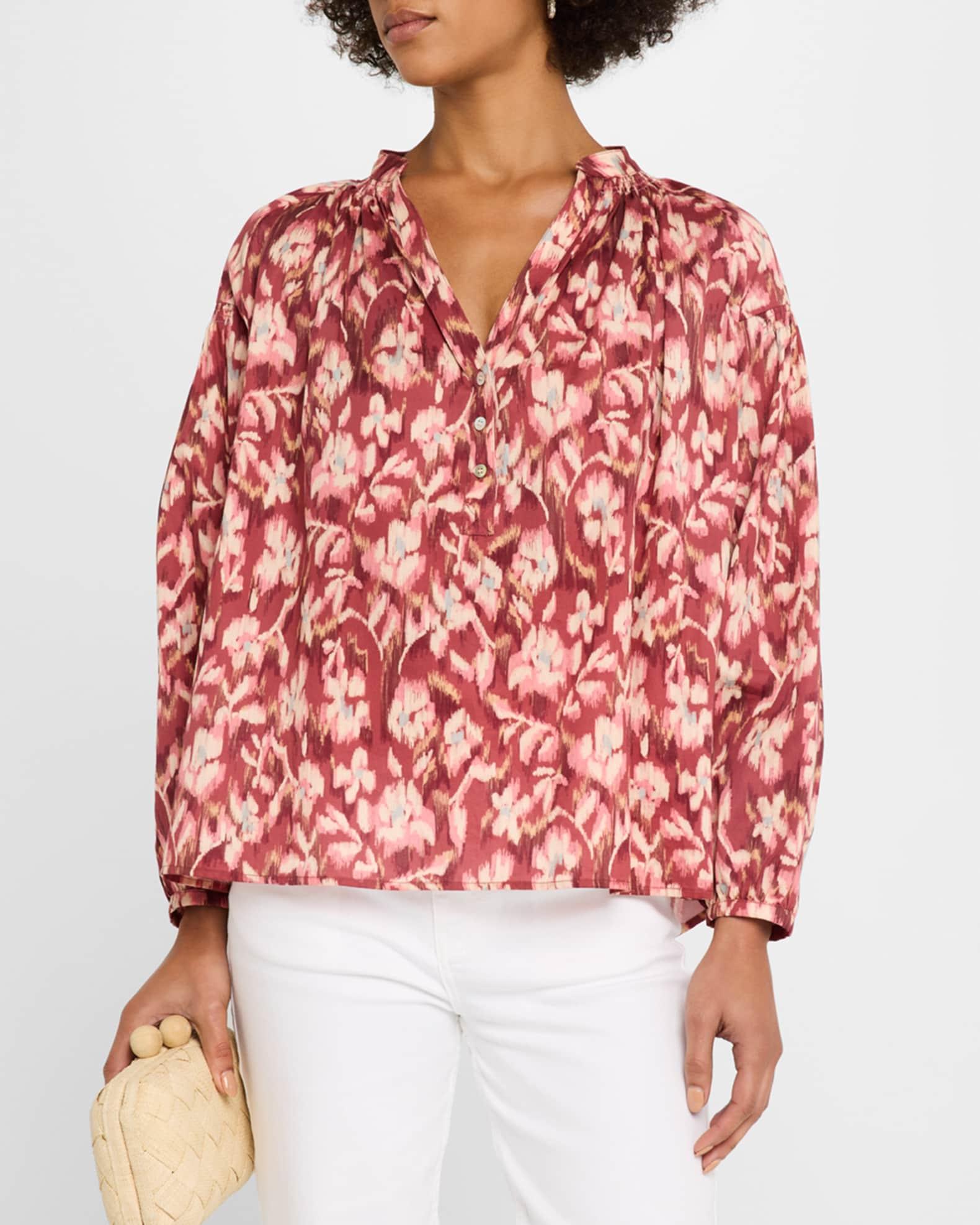 Nipoa Ruched Floral-Print Cotton Top Product Image
