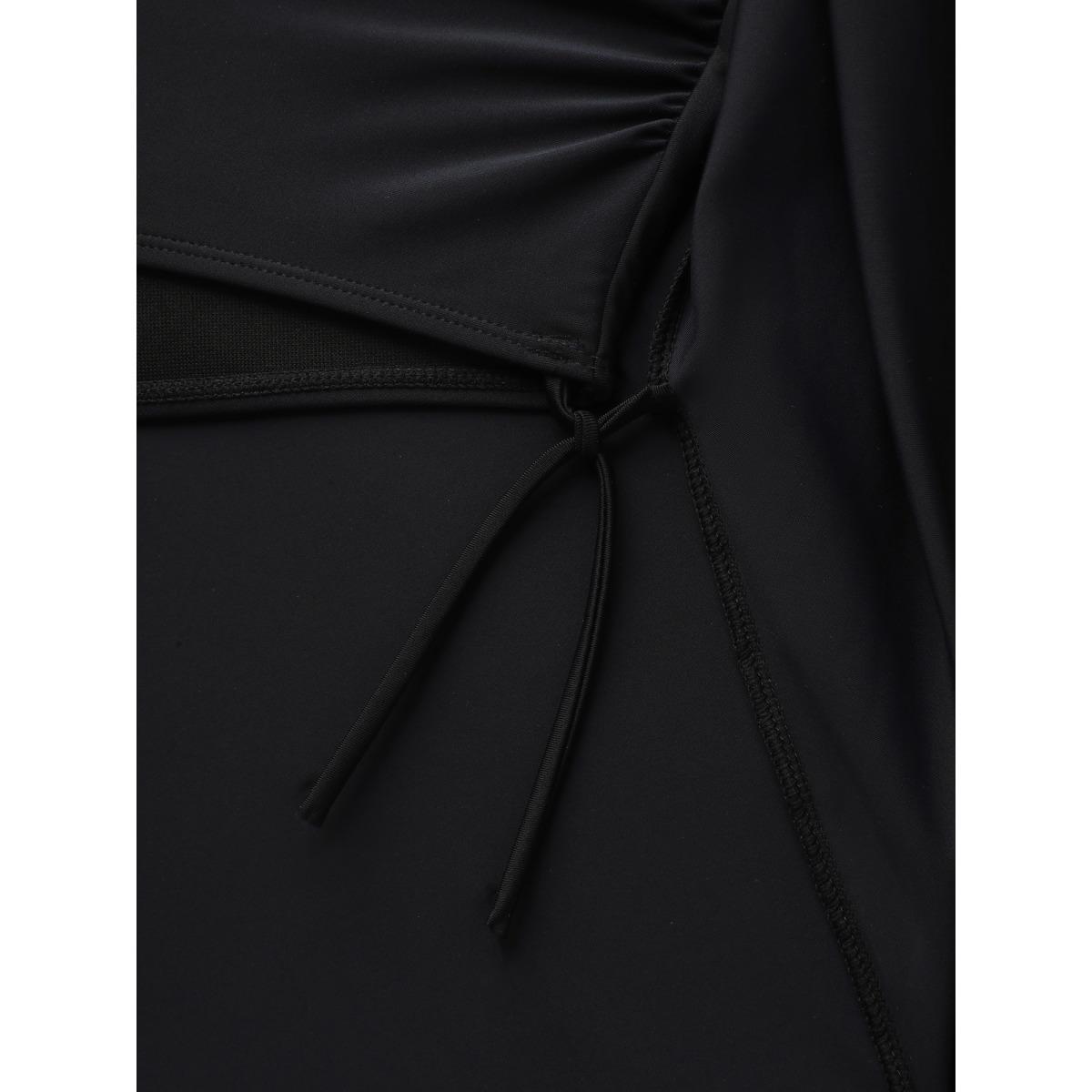 Plus Size Cherry Knotted Bodice Color Block Swim Dress Women's Swimwear Black Beach Bodycon Heart neckline High stretch Curve Swim Dresses BloomChic 10/M Product Image