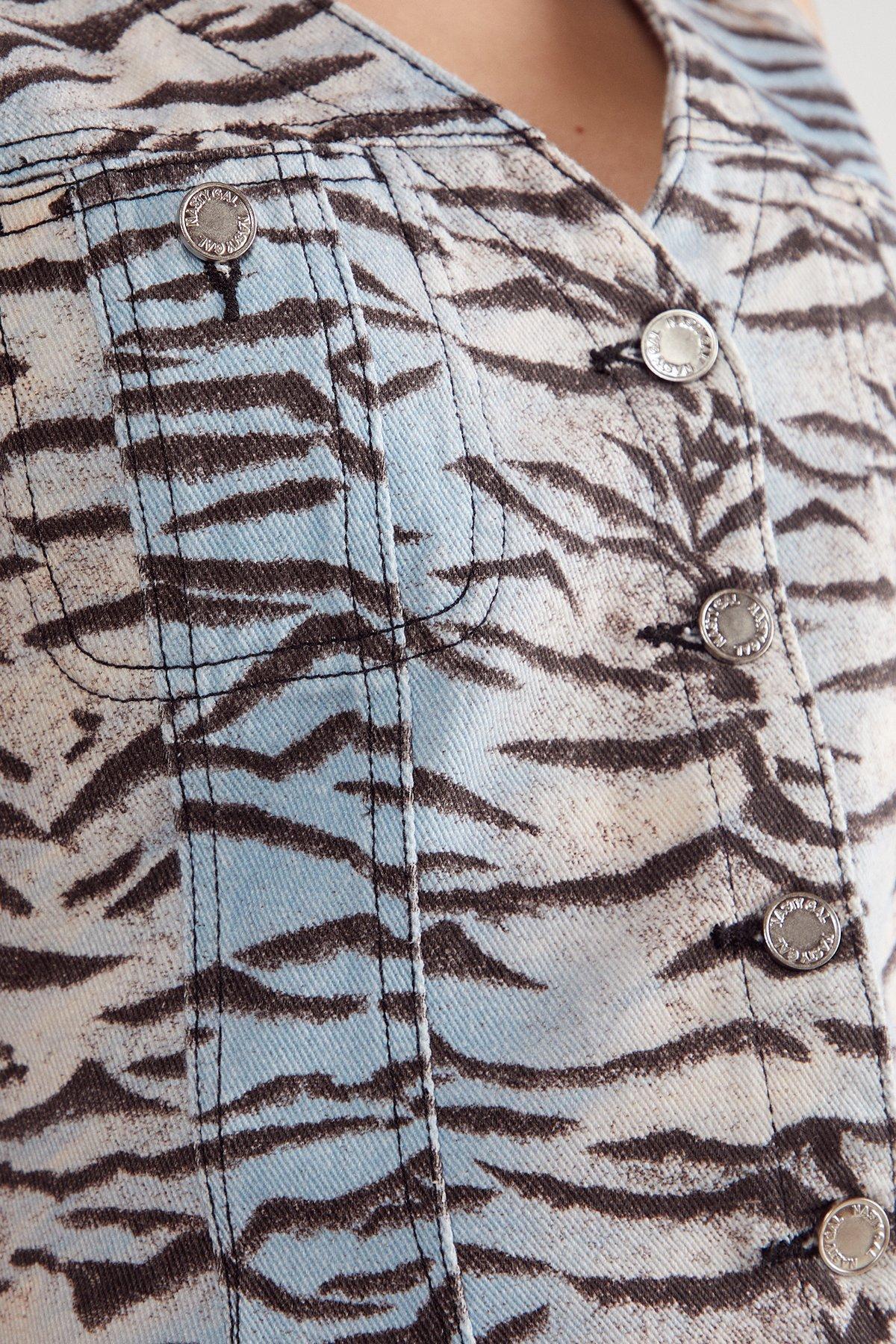 Tiger Print Denim Sleeveless Mini Dress Product Image