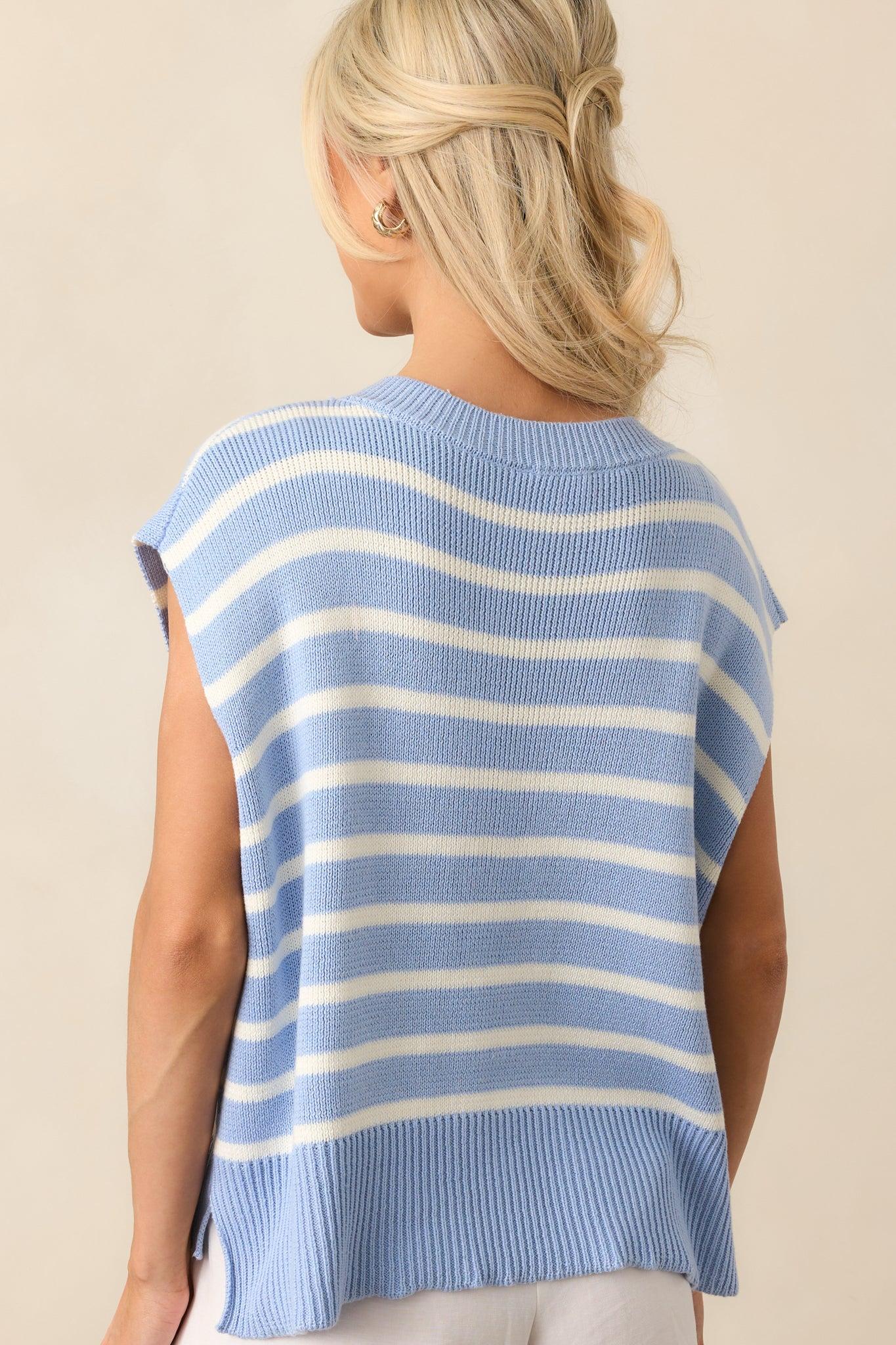 Daring Diva Light Blue Stripe Oversized Sweater Vest Product Image