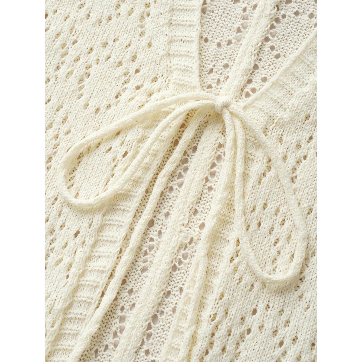 Plus Size Colored Fluffy Ball Trim Tie Knot Swim Cover Up Women's Swimwear Ivory Beach Loose Tie knot Curve Swim Cover Ups BloomChic 18-20/2X Product Image