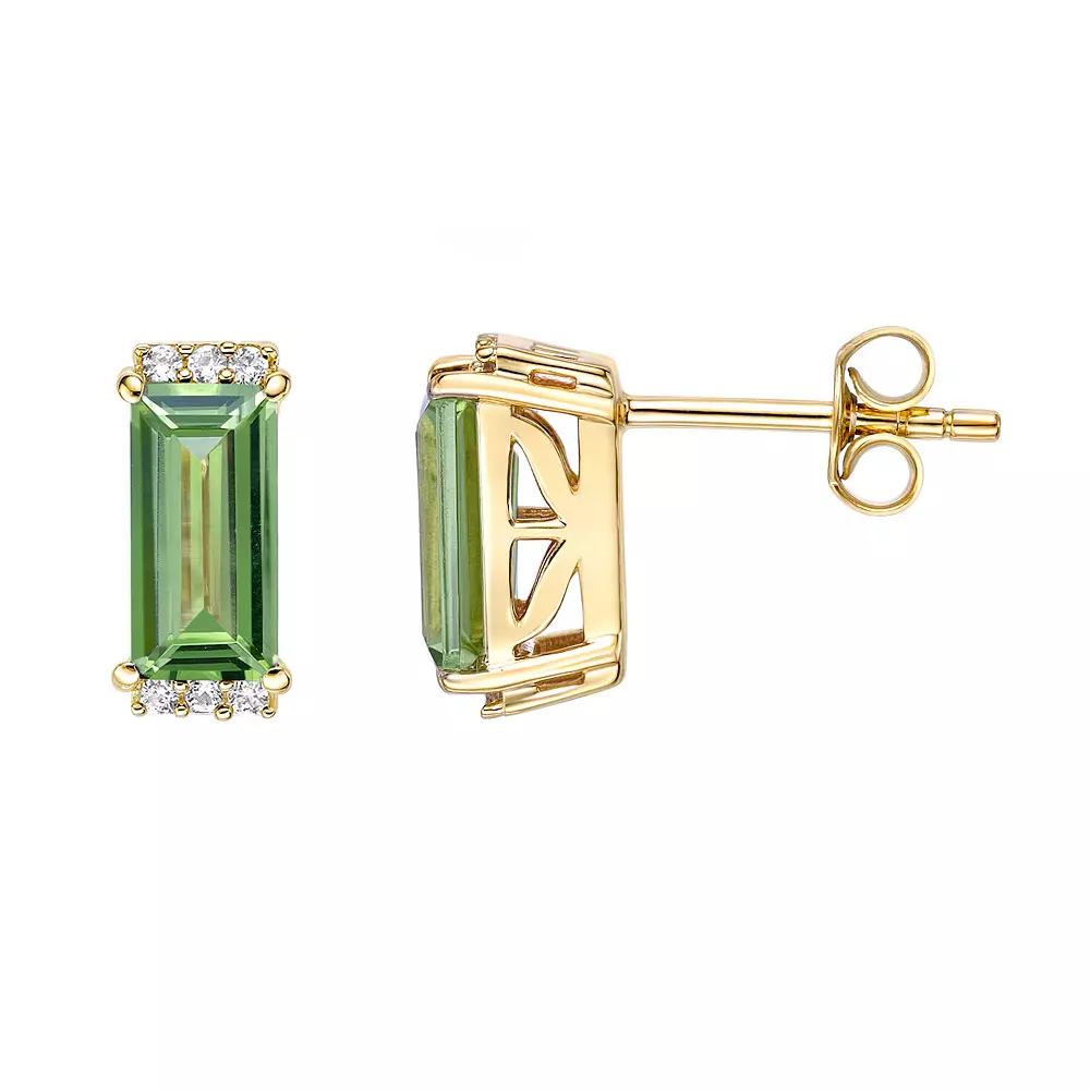 Gemminded 18k Gold Over Silver Peridot & Lab-Created White Sapphire Stud Earrings, Women's, Gold Tone Product Image