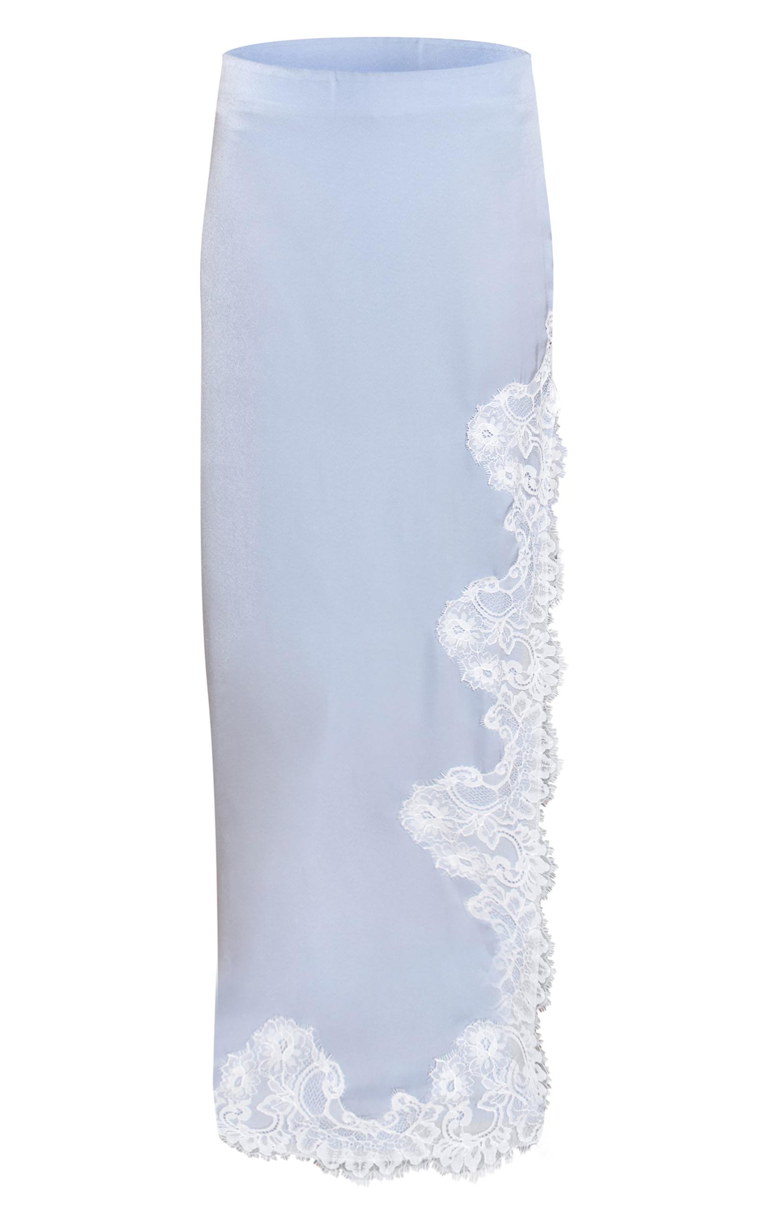 Blue Satin Lace Side Split Maxi Skirt Product Image