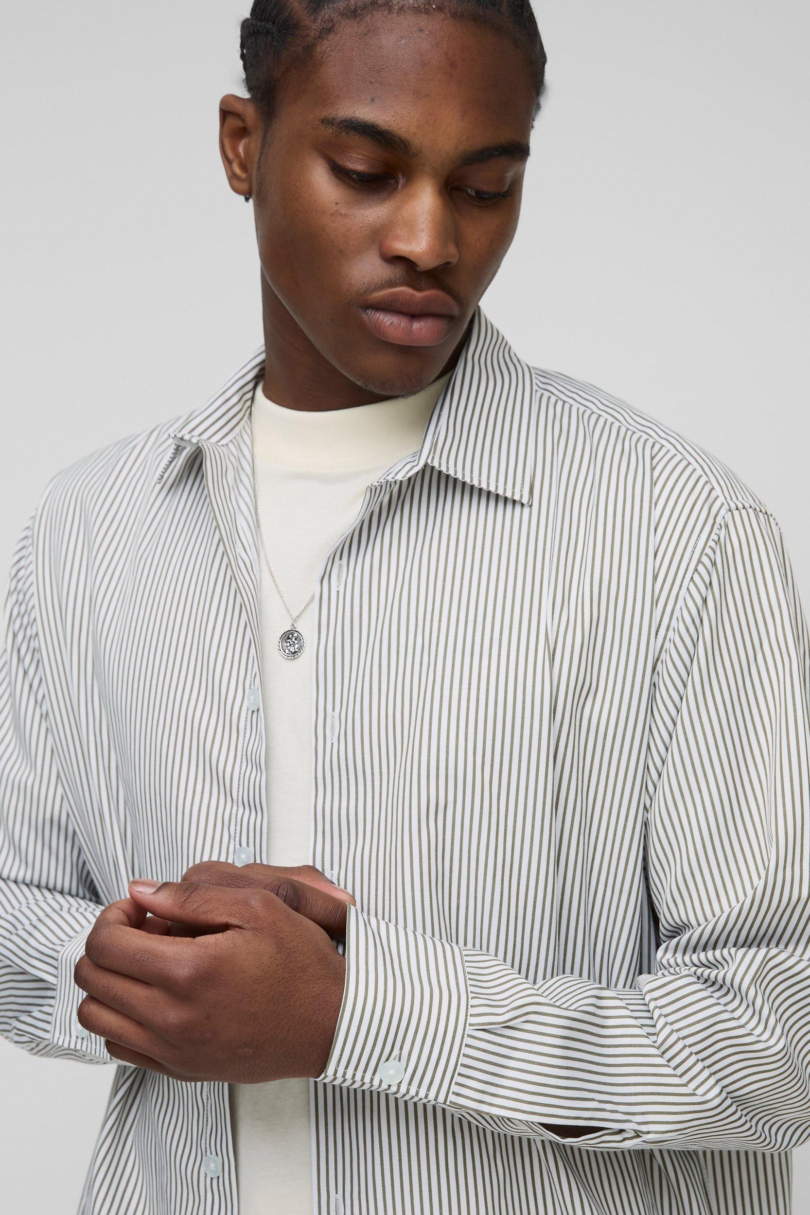 Super Oversized Stripe Long Sleeve Shirt | boohooMAN USA Product Image