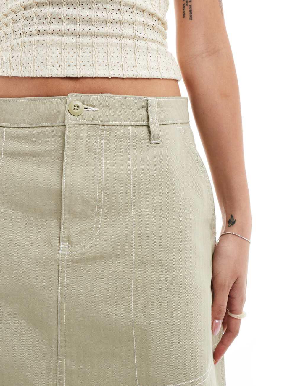 Vans Codey long flare utility skirt in beige Product Image