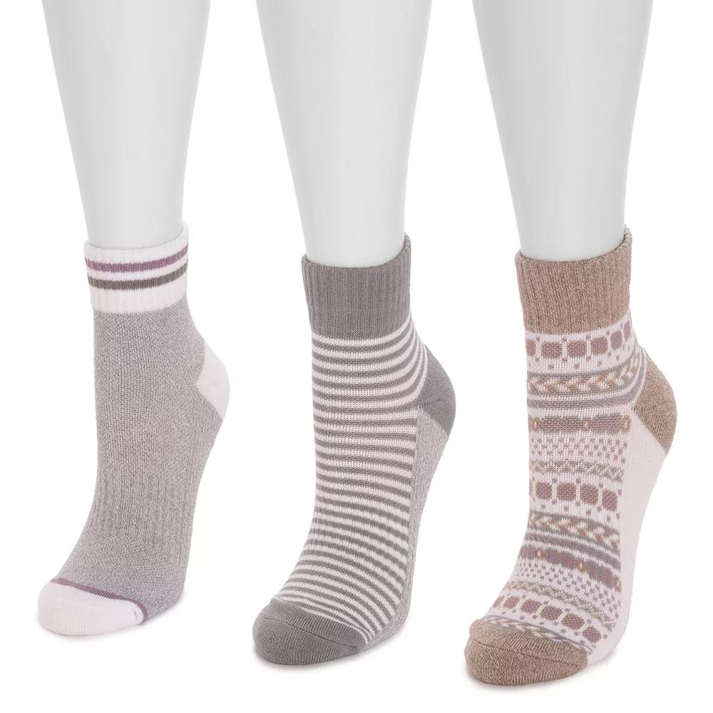 Women's MUK LUKS Quarter Crew Cotton Compression Socks 3-Pack, Grey Team Product Image