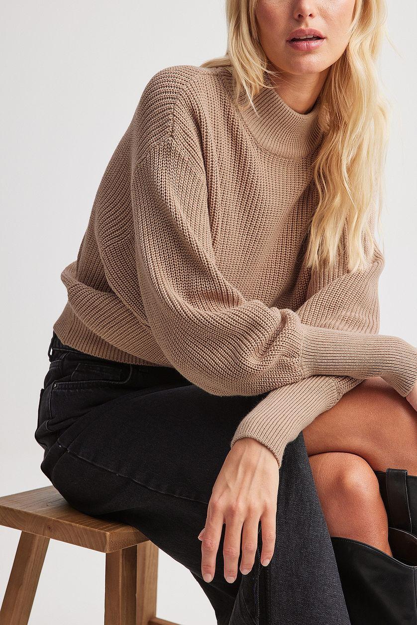 Volume Sleeve High Neck Knitted Sweater Product Image