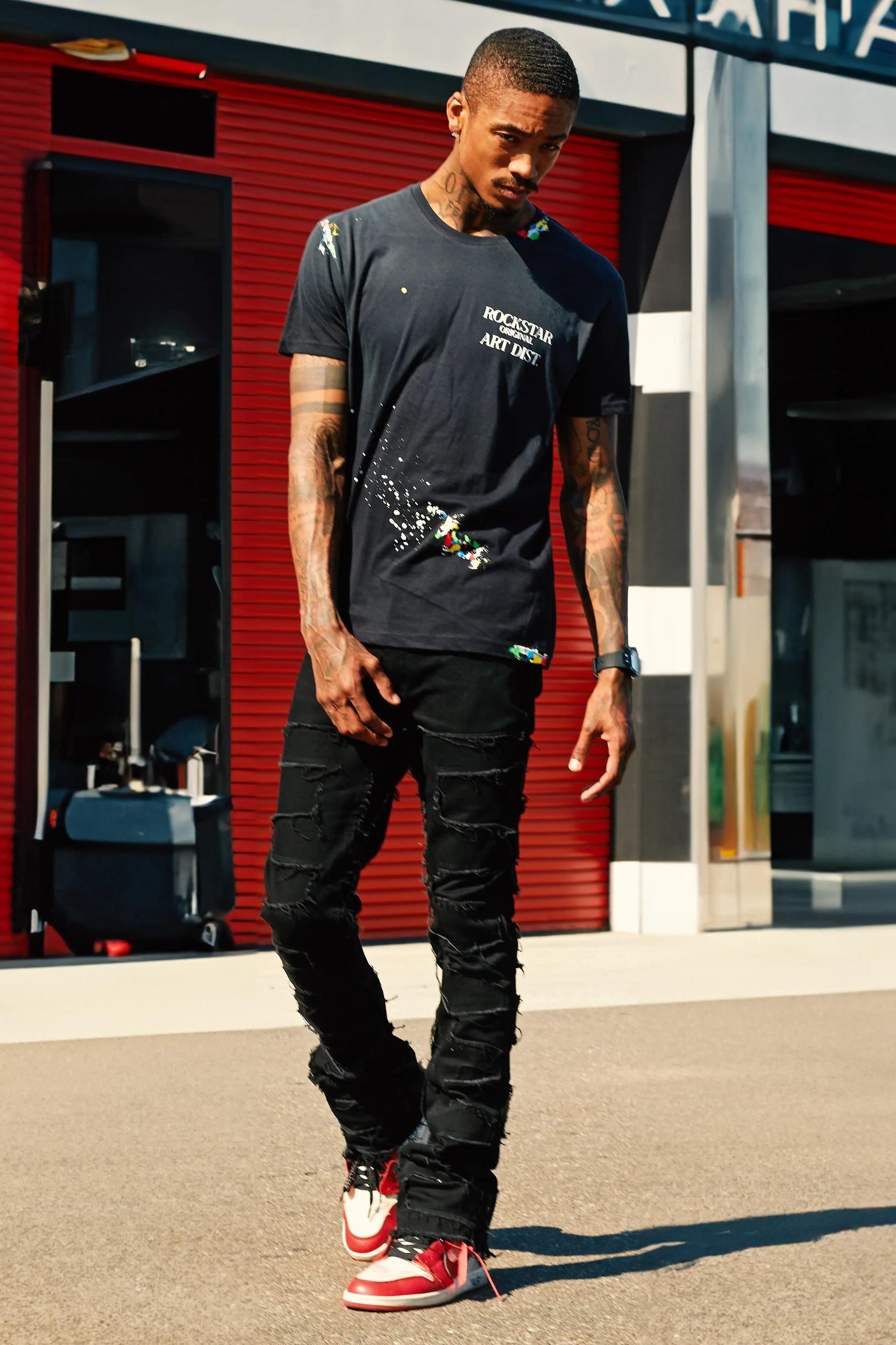 Shake Black Stacked Flare Jean Male Product Image