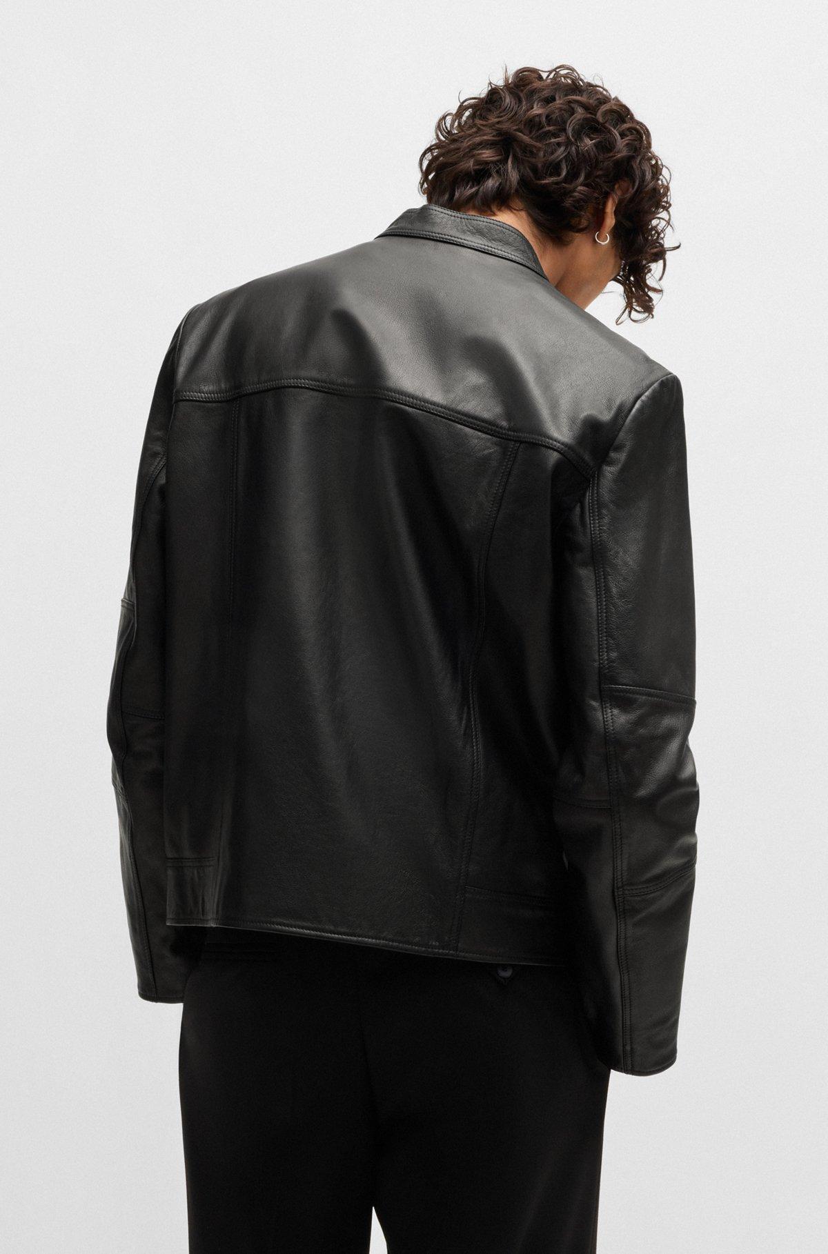 Slim-fit jacket in leather with stand collar Product Image
