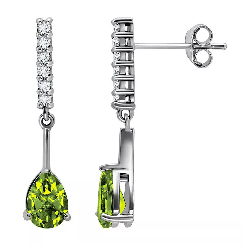 Aleure Precioso Sterling Silver Gemstone & White Topaz Drop Earrings, Women's, Silver Tone Green Product Image