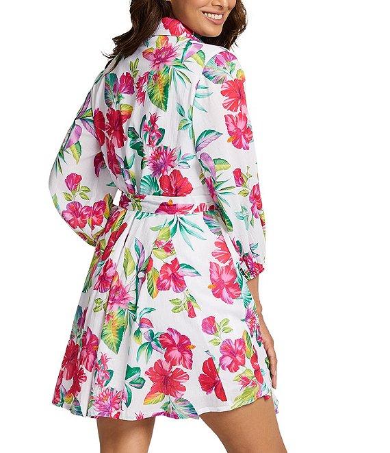 Tommy Bahama Island Cays Fiesta Floral Print Belted Button Front Point Collar Shirt Dress Swim Cover-Up Product Image