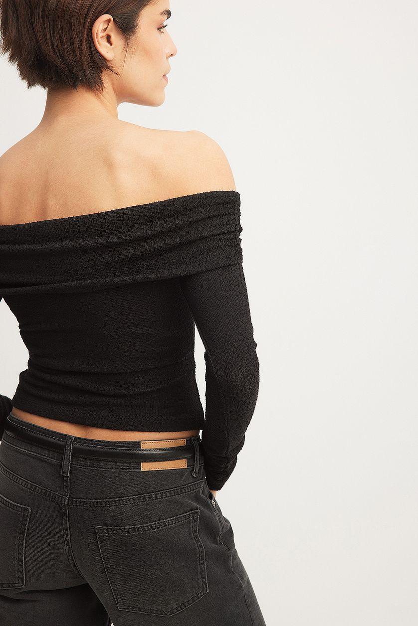 Off Shoulder Jersey Top Black Product Image