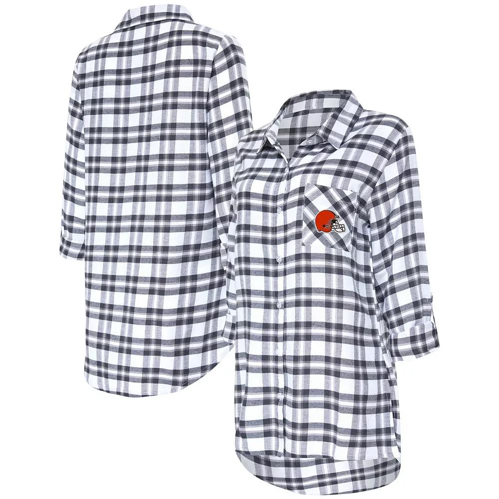 Women's Concepts Sport Charcoal Cleveland Browns Sienna Plaid Full-Button Long Sleeve Nightshirt, Size: 3XL Product Image