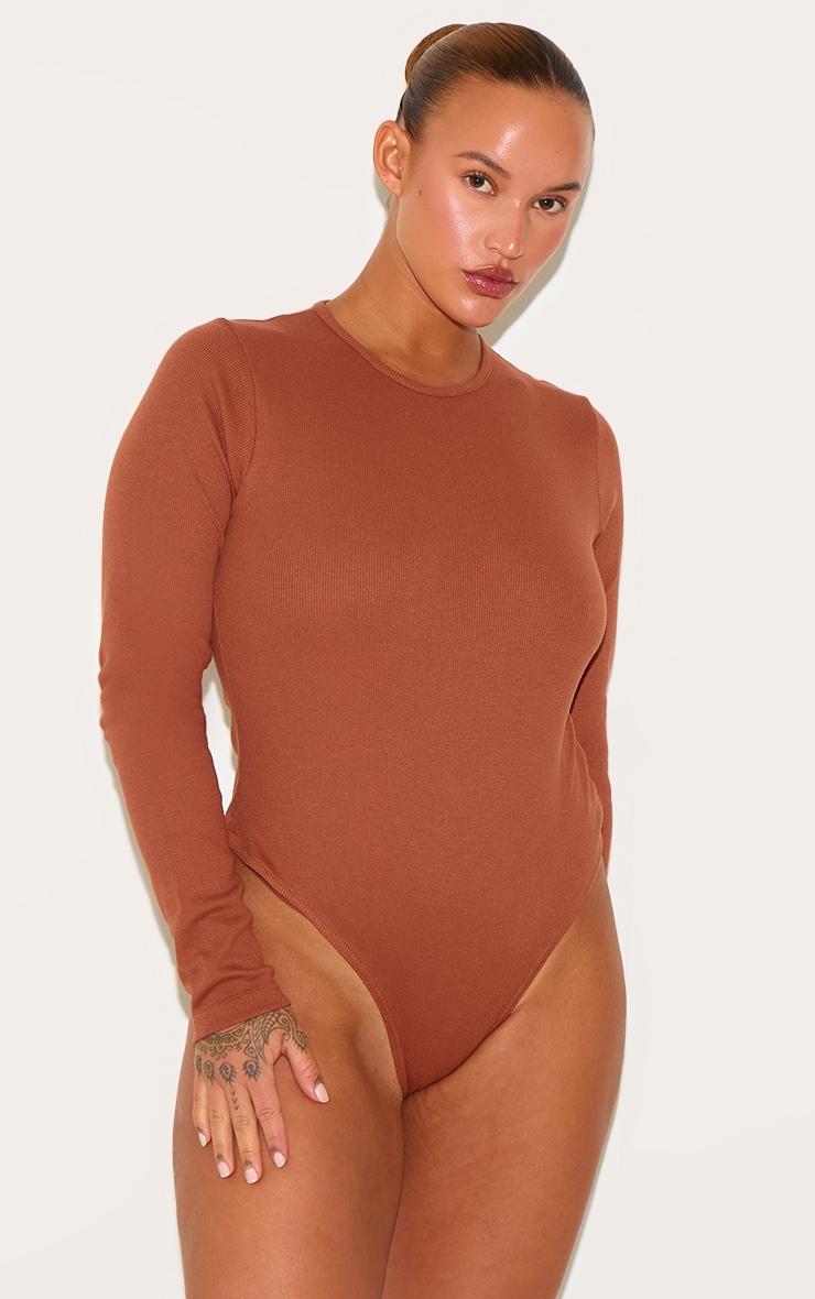 Plus Rust Basic Rib Long Sleeve Bodysuit Product Image