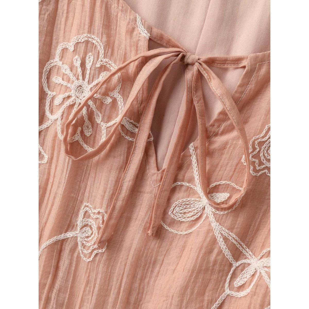 Plus Size Rayon Textured Embroidered Stretchy Midi Dress Watermelon Women V-neck Short sleeve Curvy BloomChic 12/L Product Image