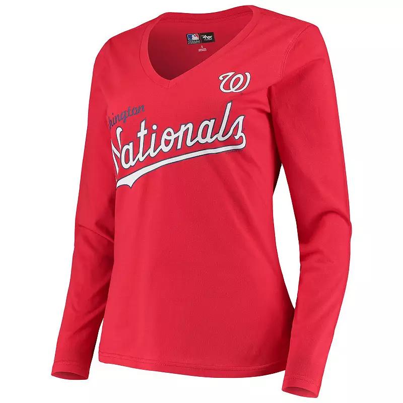 Women's G-III 4Her by Carl Banks Red Washington Nationals Post Season Long Sleeve T-Shirt,  Product Image