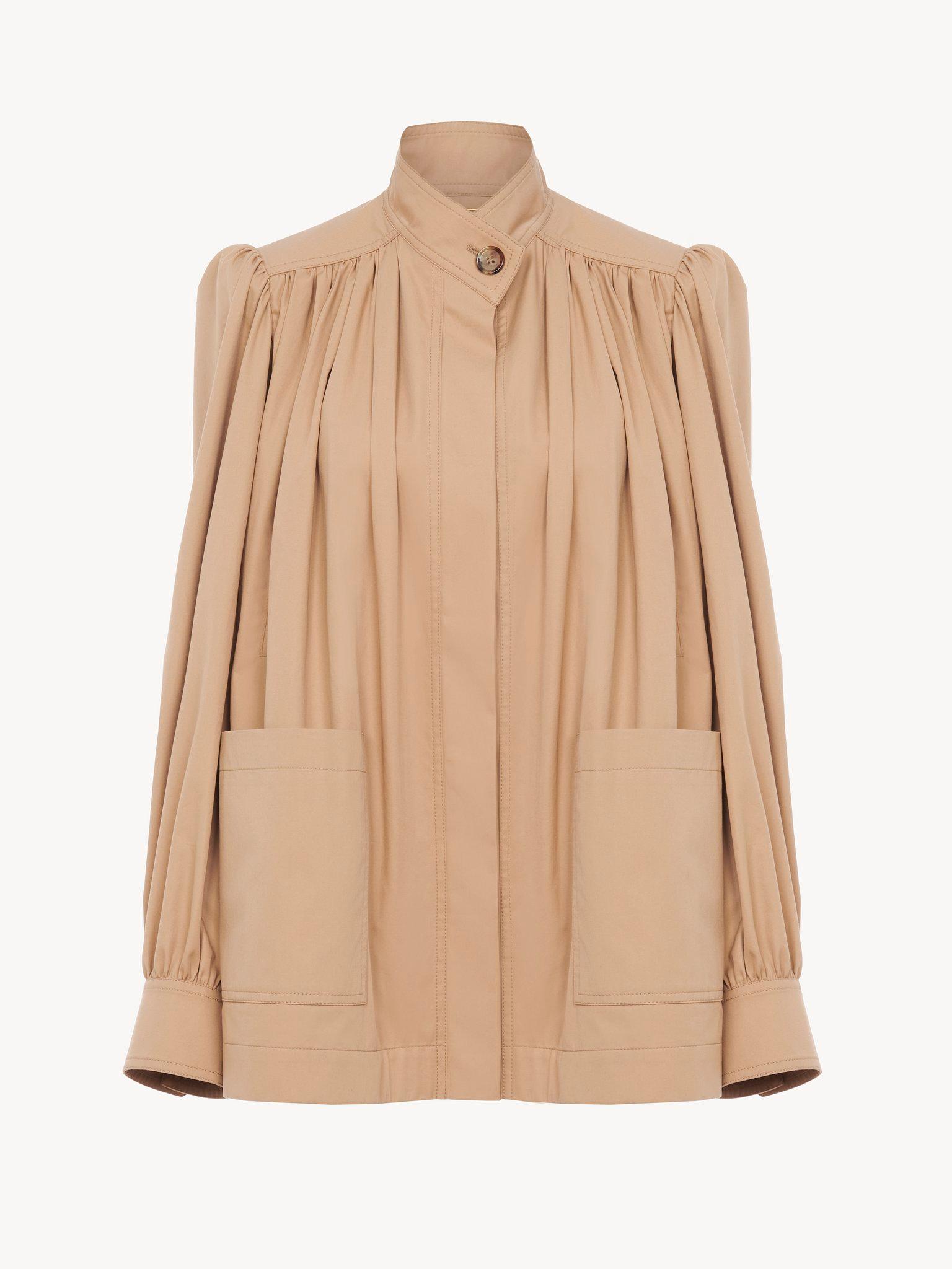 High-neck gathered jacket in cotton gabardine Product Image