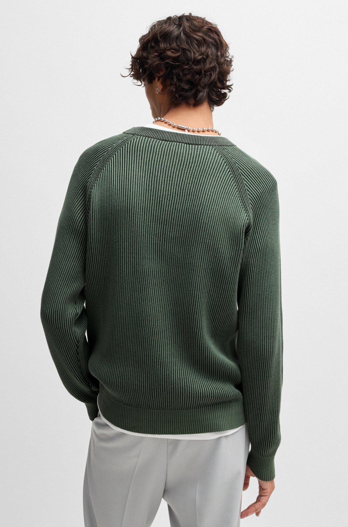 HUGO - Cotton sweater with two-tone ribbing - Light Green Product Image