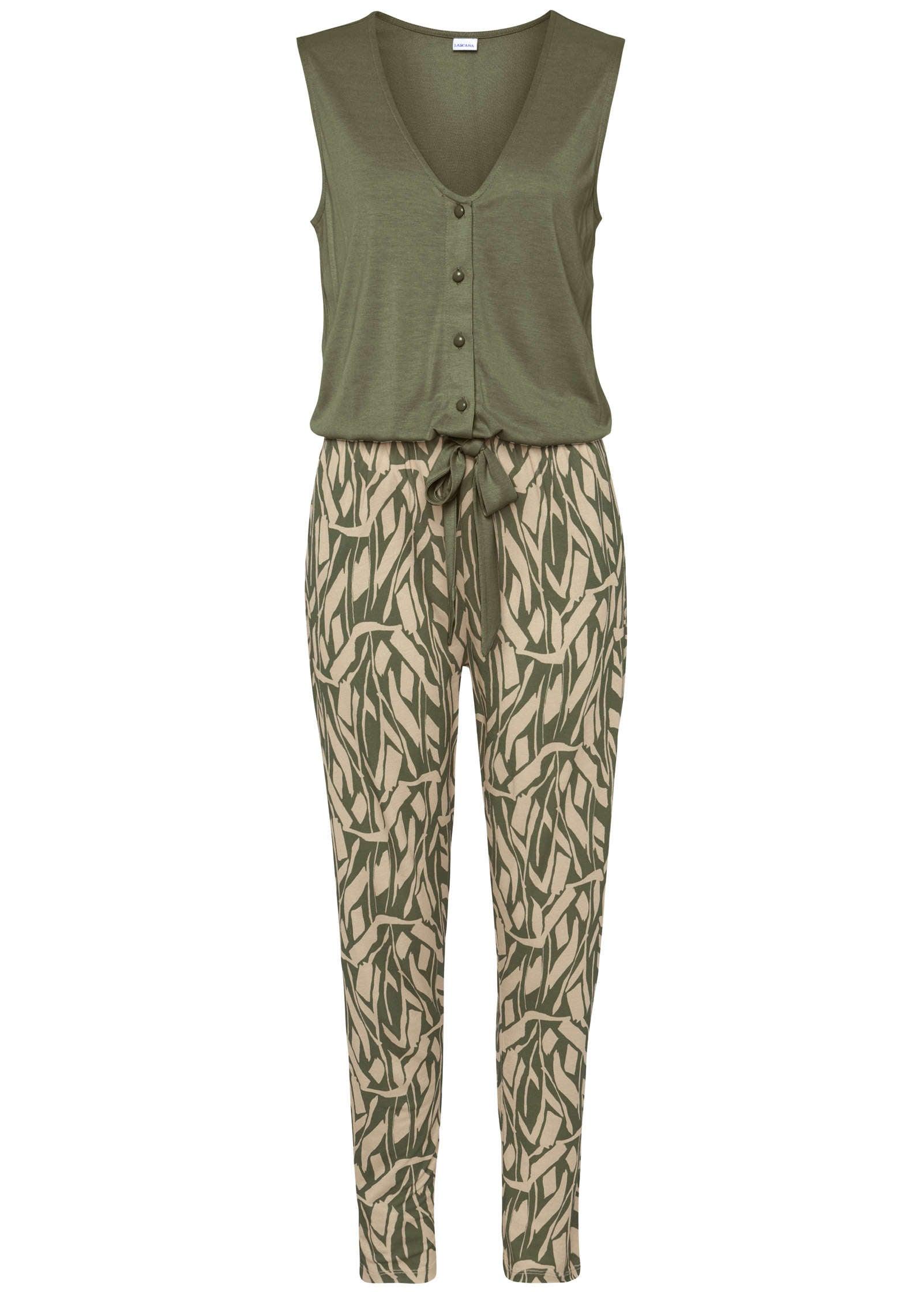 Button Front Jumpsuit - Khaki Multi Product Image