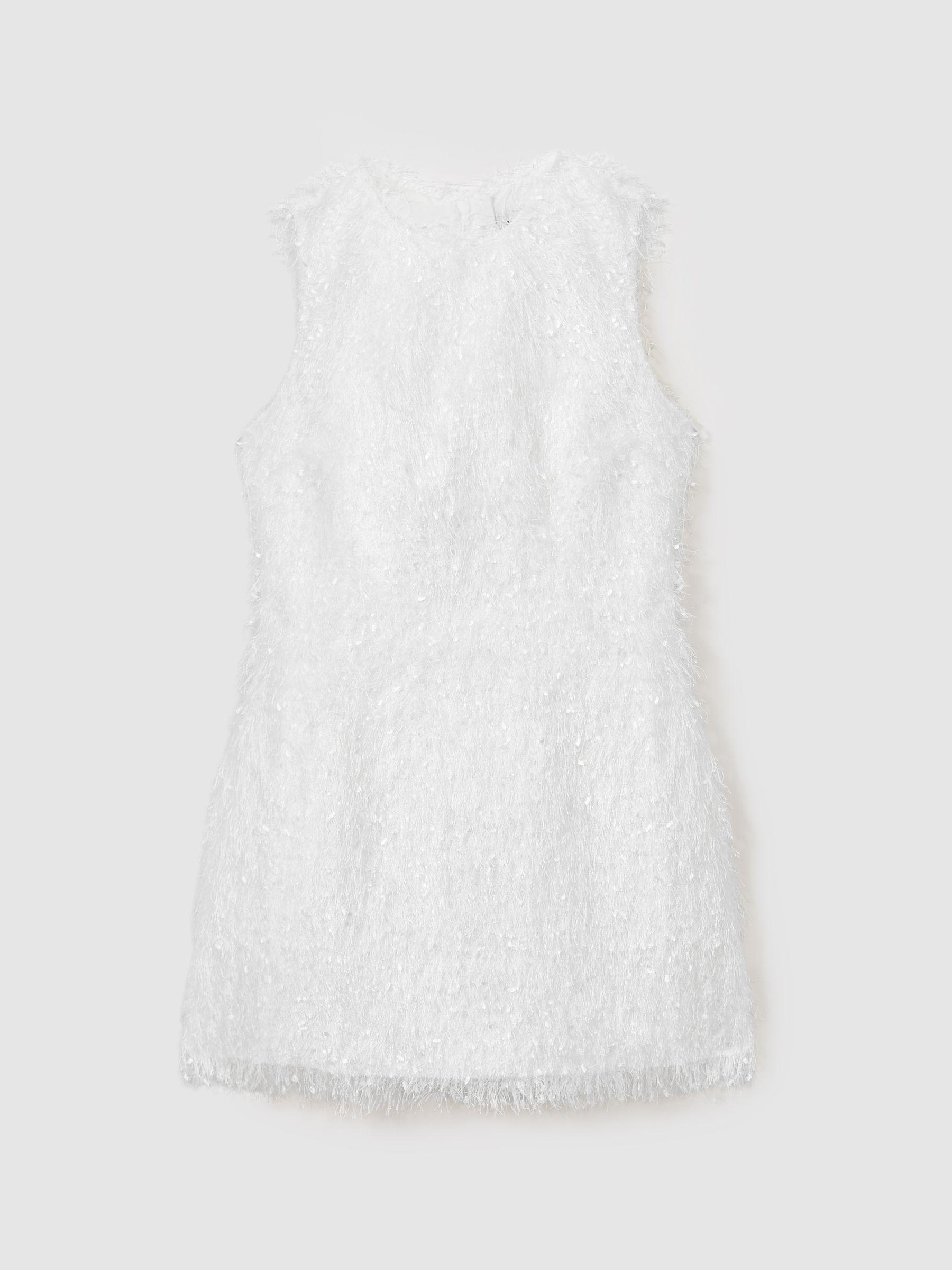 Anna Quan Feather Knit Mini Dress in White Product Image