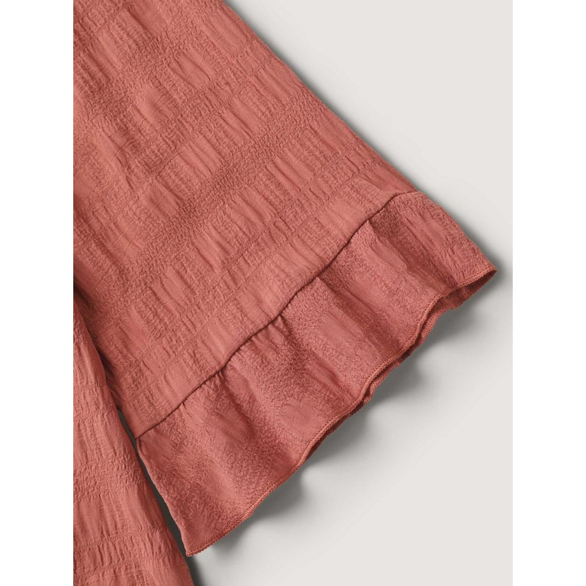 Plus Size Rust Textured Ruffled Edges Solid Blouse Women Leisure Elbow-length sleeve Round Neck Casual Blouses BloomChic 26/4X Product Image