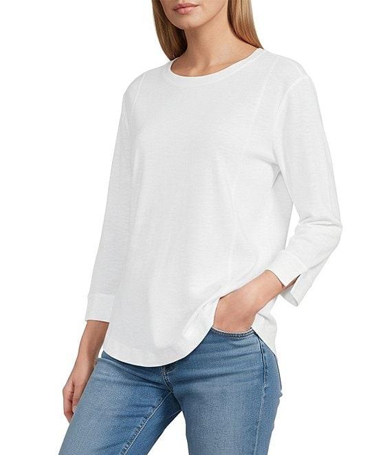 Westbound Petite Size Solid 3/4 Sleeve Knit Crew Neck Top Product Image