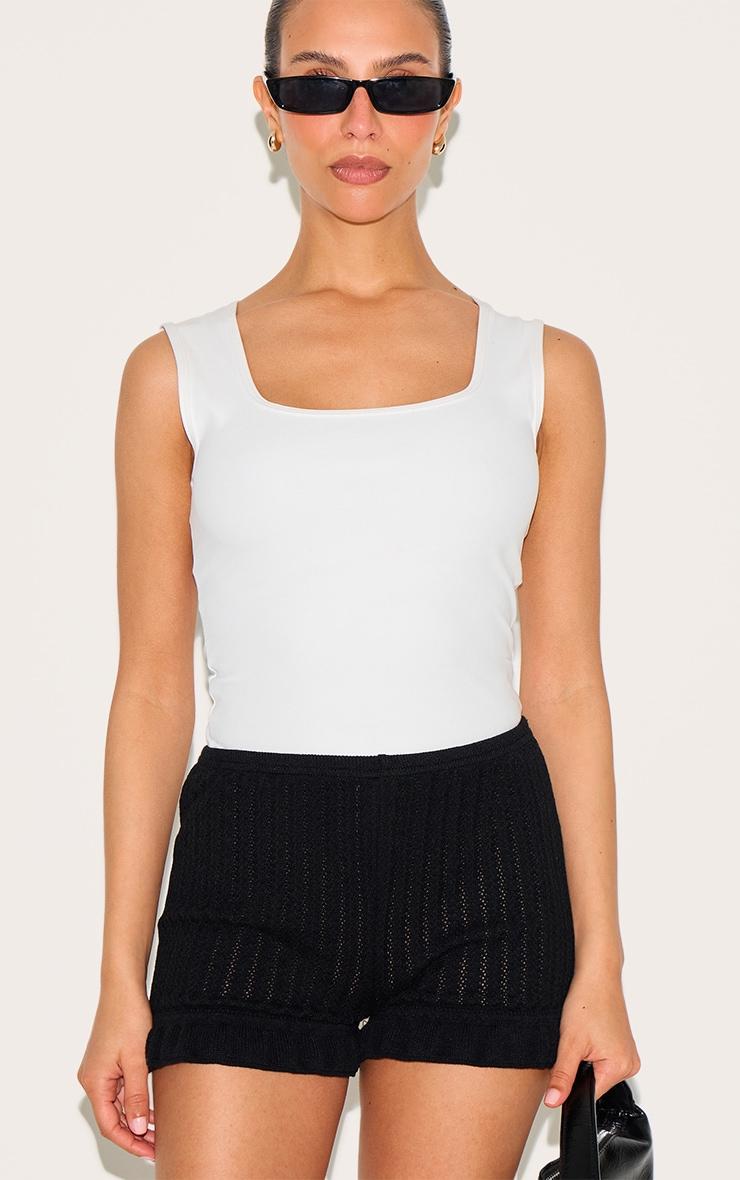 Petite Black Knitted Frill Mini Shorts Product Image