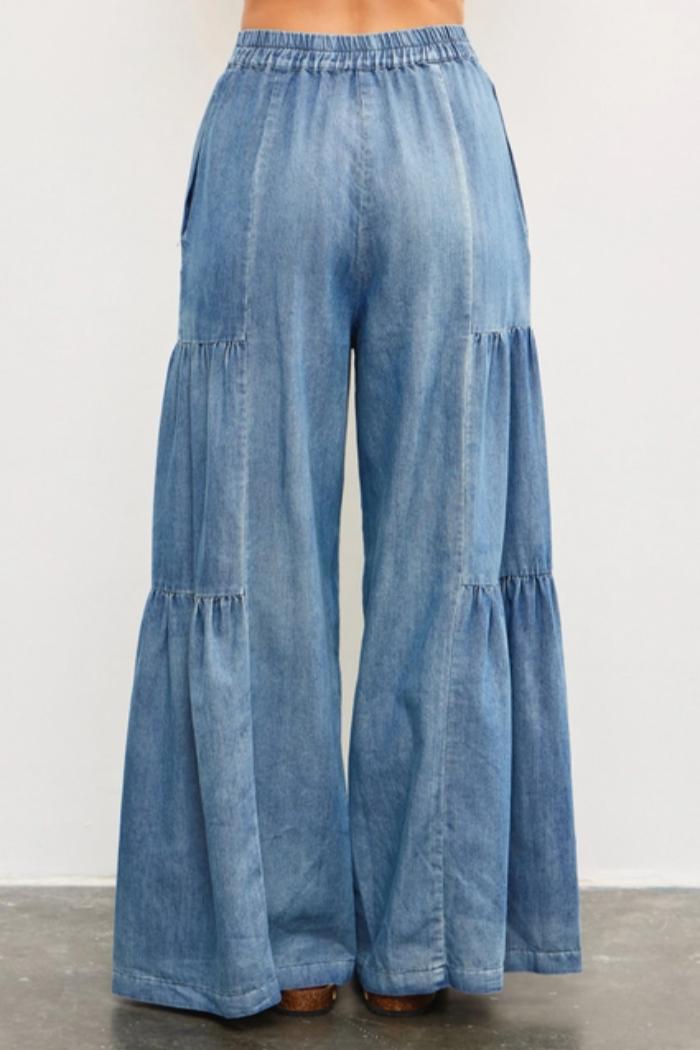 Button Front Tiered Wide Pants Product Image