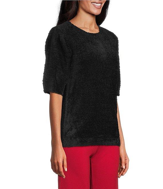 Slim Factor by Investments Blyss Crew Neck Short Sleeve Eyelash Sweater Product Image