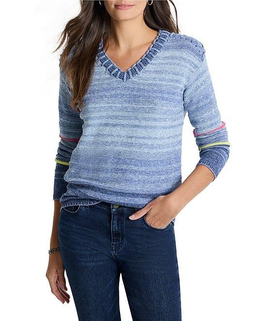 NIC + ZOE Denim Days Knit V-Neck Long Sleeve Dropped Shoulder Sweater Product Image