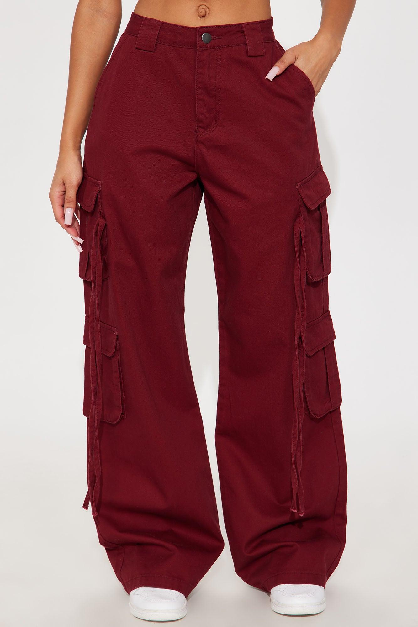 Golden Hour Wide Leg Cargo Pant - Burgundy Female Product Image