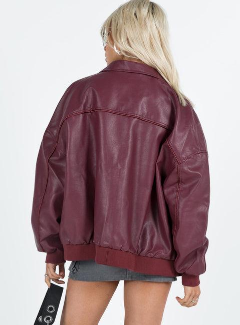 Goldsmith Faux Leather Bomber Jacket Burgundy Product Image