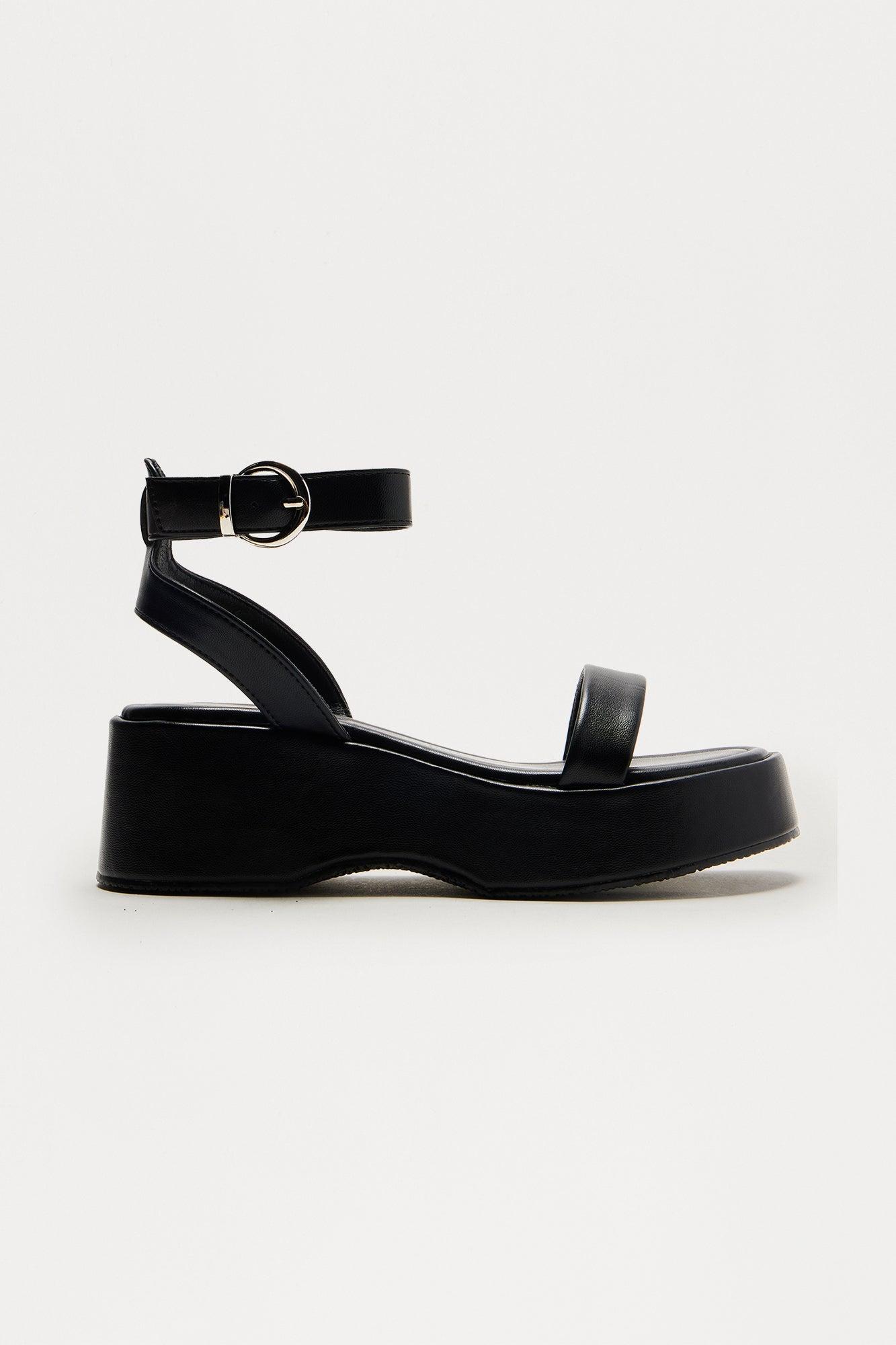 Eda Faux Leather Platform Wedges - Black Product Image