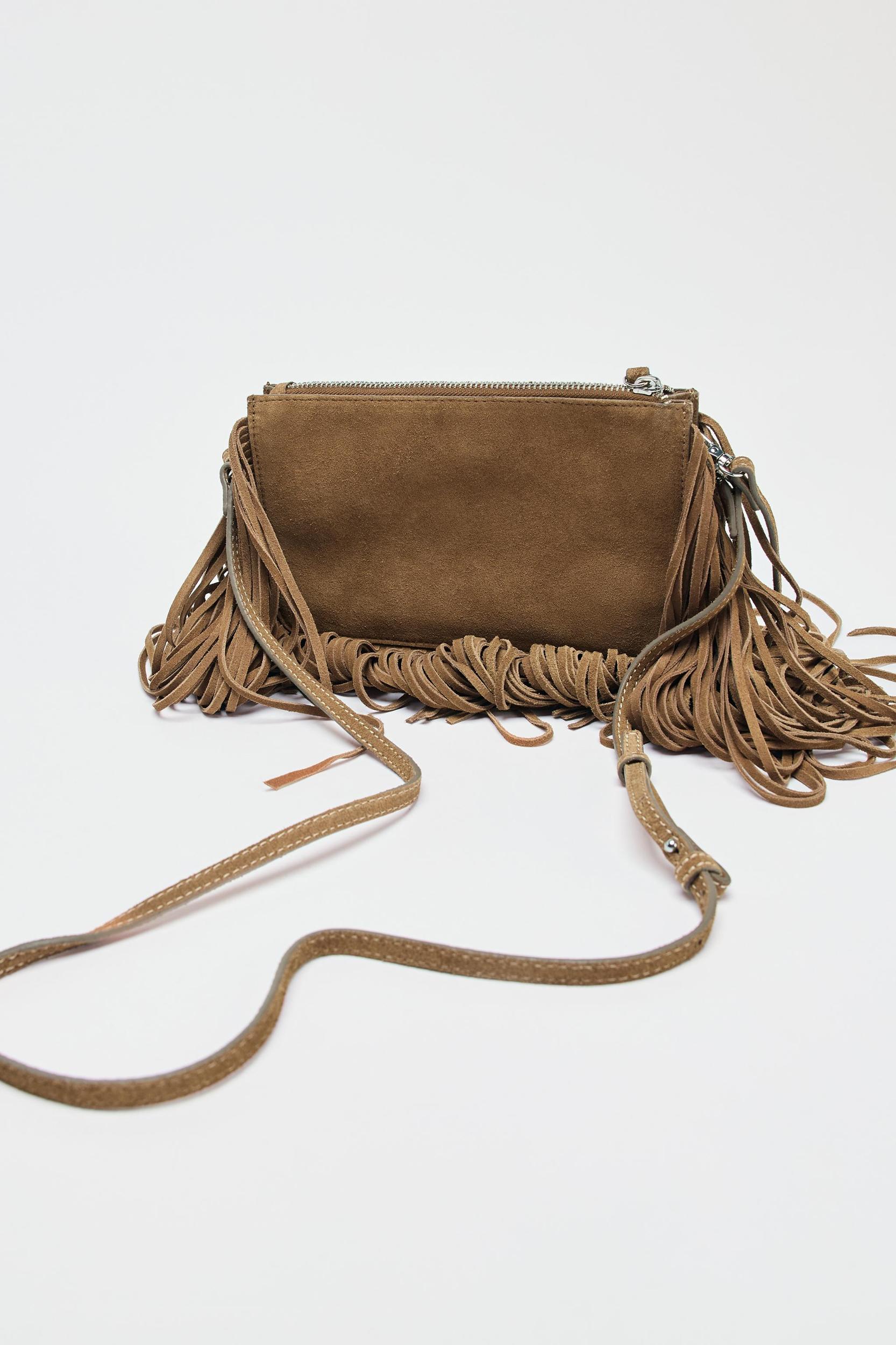 FRINGED SPLIT LEATHER MINI CROSSBODY BAG Product Image