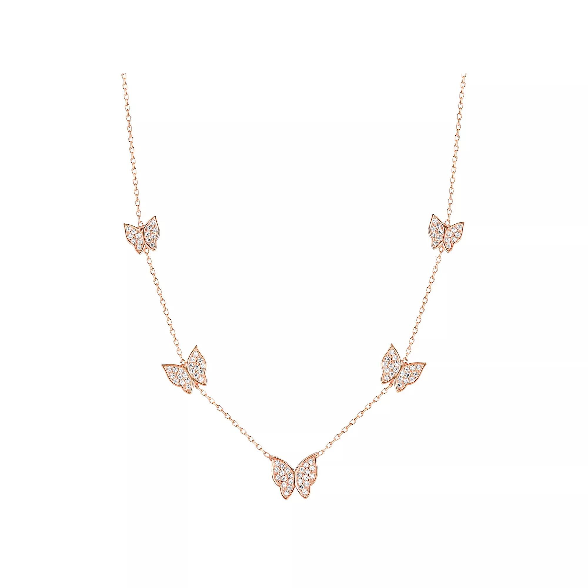 Sunkissed Sterling Cubic Zirconia Butterfly Charm Necklace, Women's, Rose Gold Tone Product Image