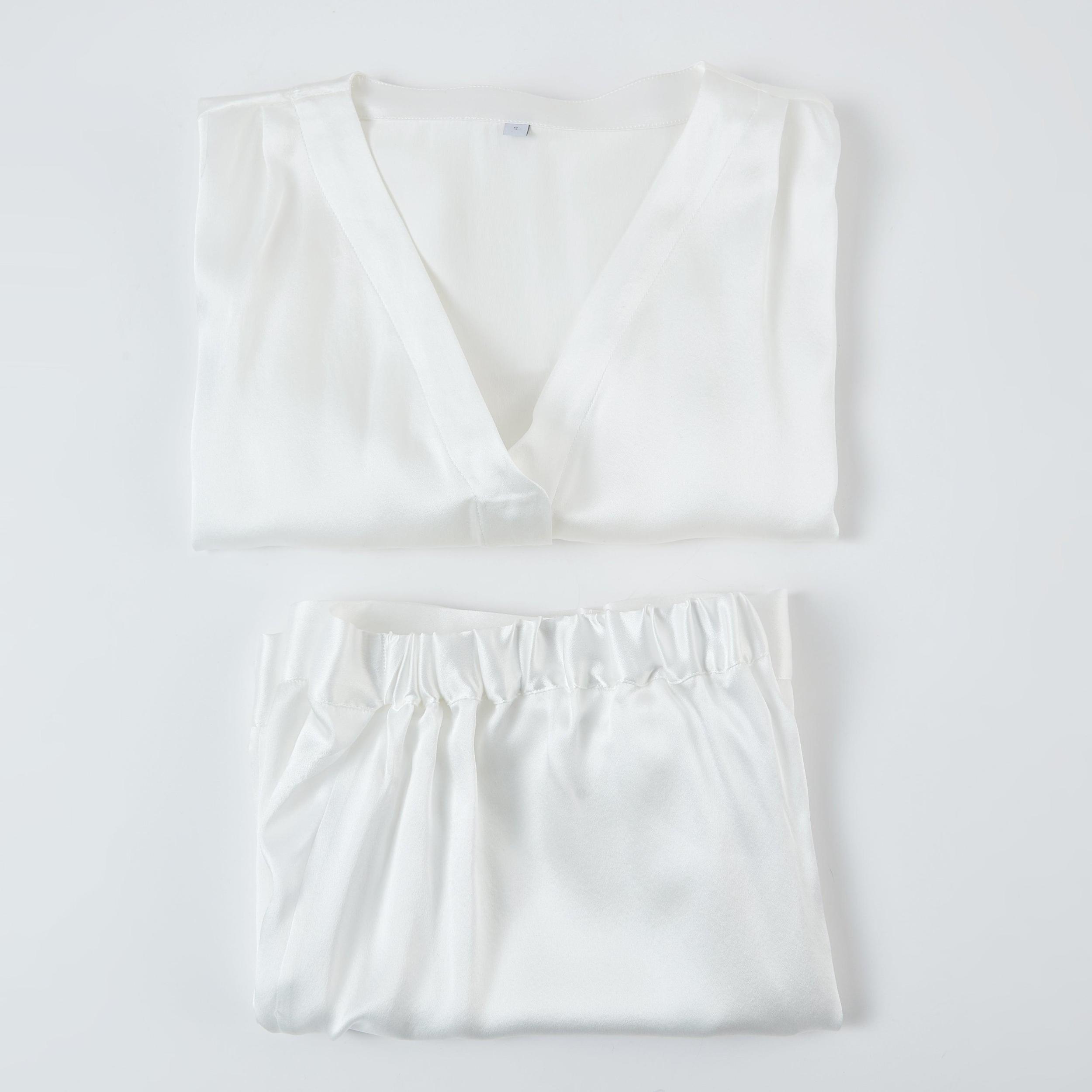 Pearl White Pure Mulberry Silk Top and Shorts Set | Soar Collection Product Image