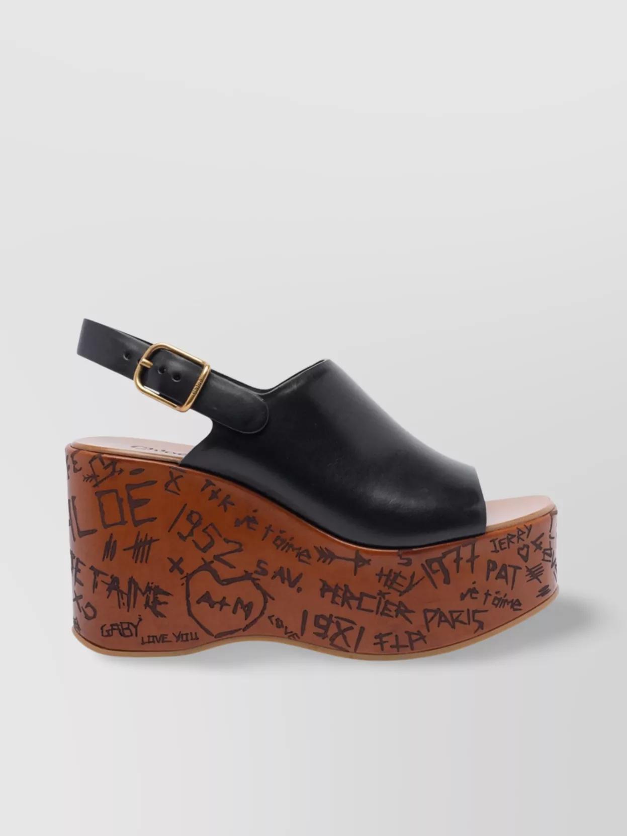 CHLOÉ Maxime Leather Slingback Platform Wedge Sandals In Black Product Image