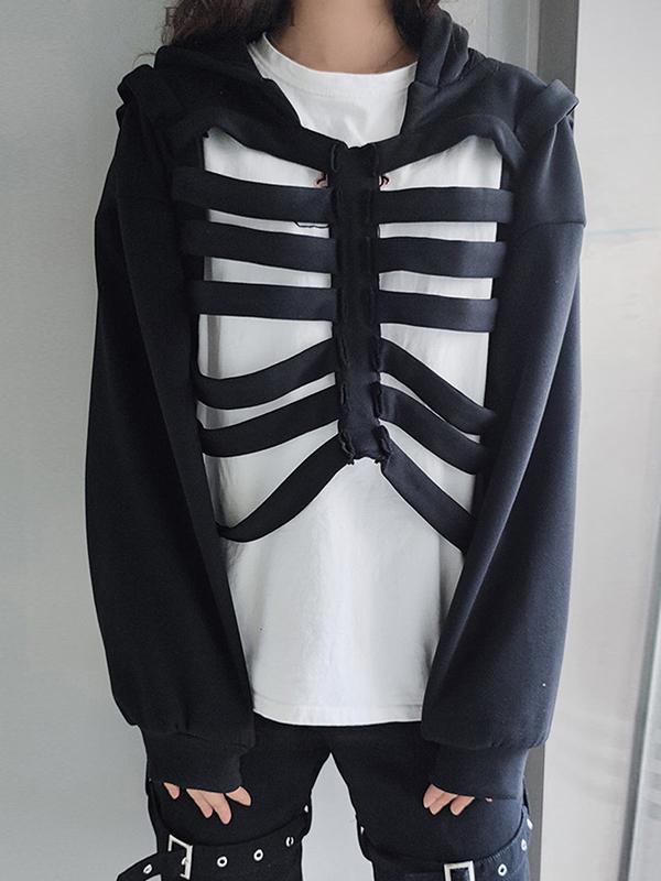 Halloween Cutout Skull Oversized Hoodie Product Image