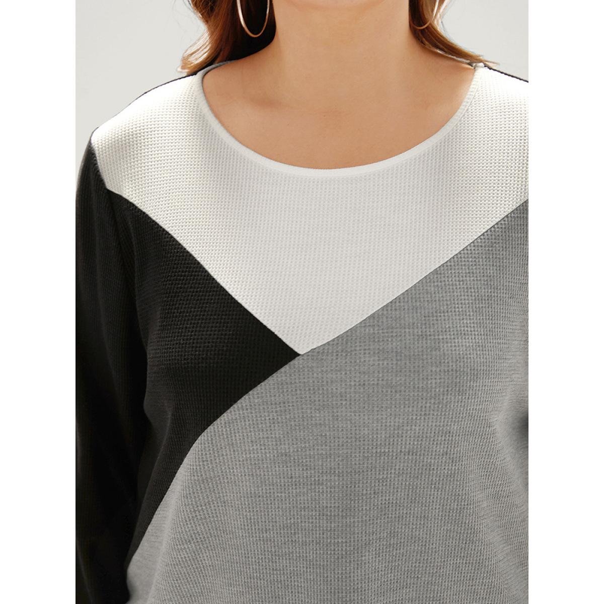 Plus Size Colorblock Contrast Crew Neck Long Sleeve T-shirt Multicolor Women Casual Elastic cuffs Plain Round Neck Dailywear T-shirts BloomChic 12/L Product Image