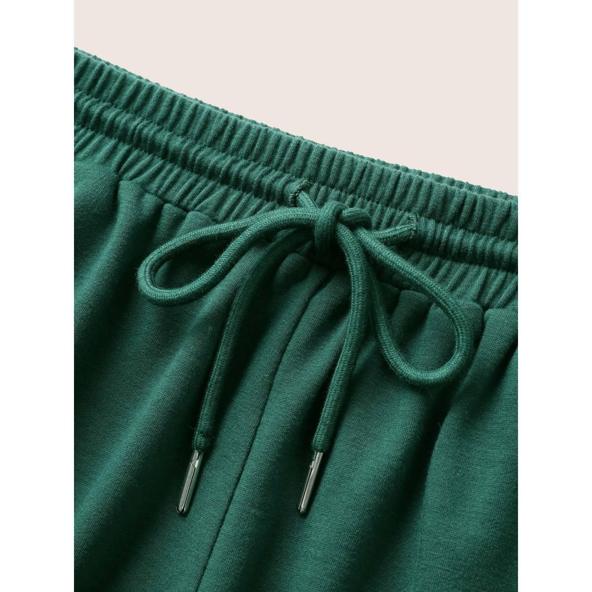 Plus Size Plain Elastic Waist Drawstring Pants Women Truegreen Casual High Rise Everyday Pants BloomChic 28/5X Product Image