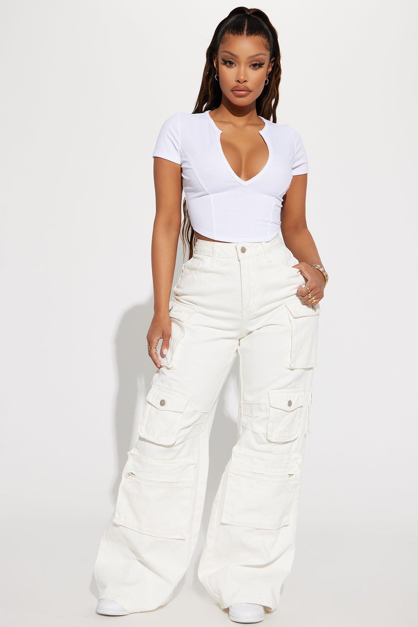 Valentina Plunge Crop Top - White Product Image