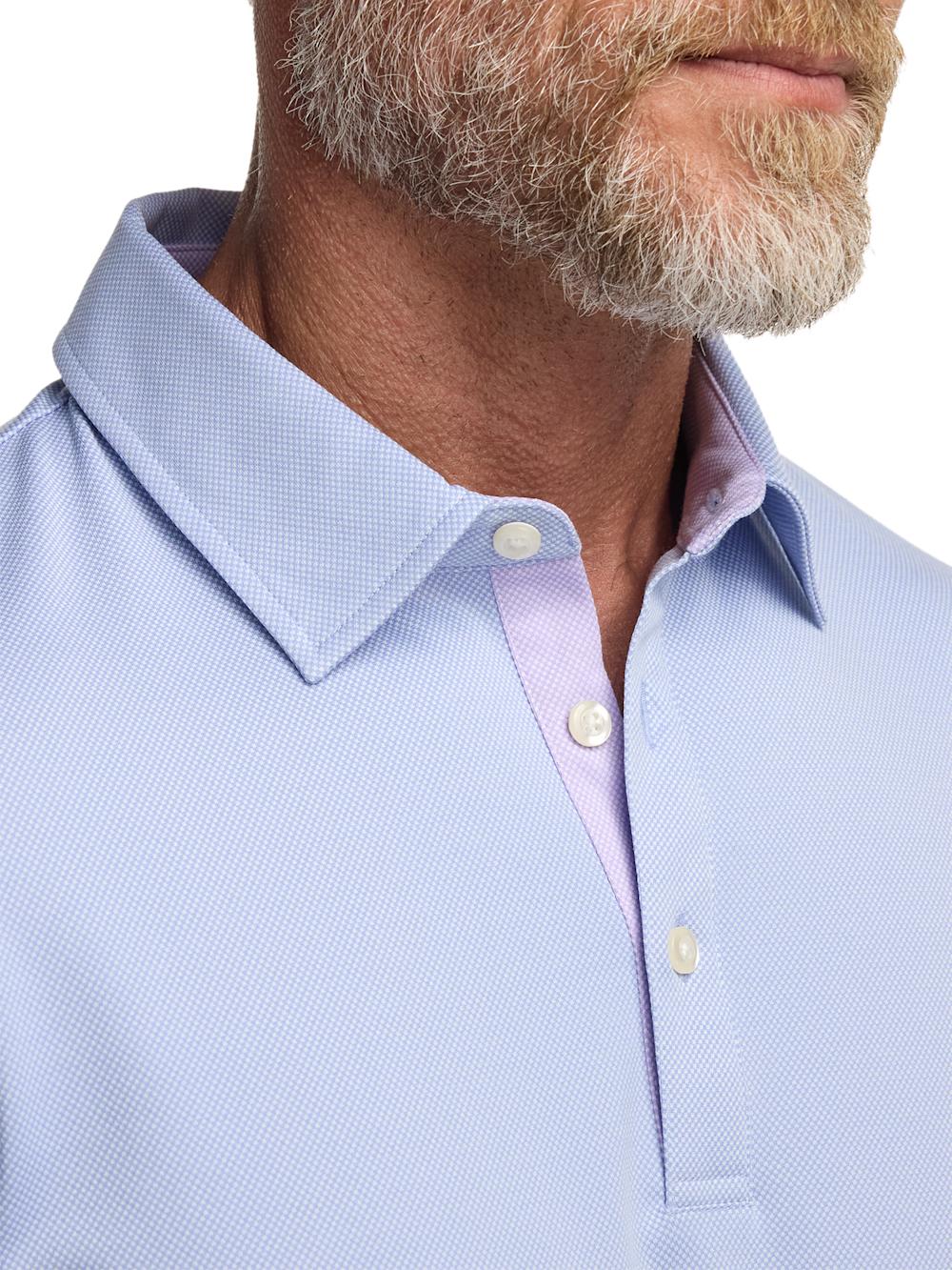 Cotton Blend Three Button Polo - Blue Product Image