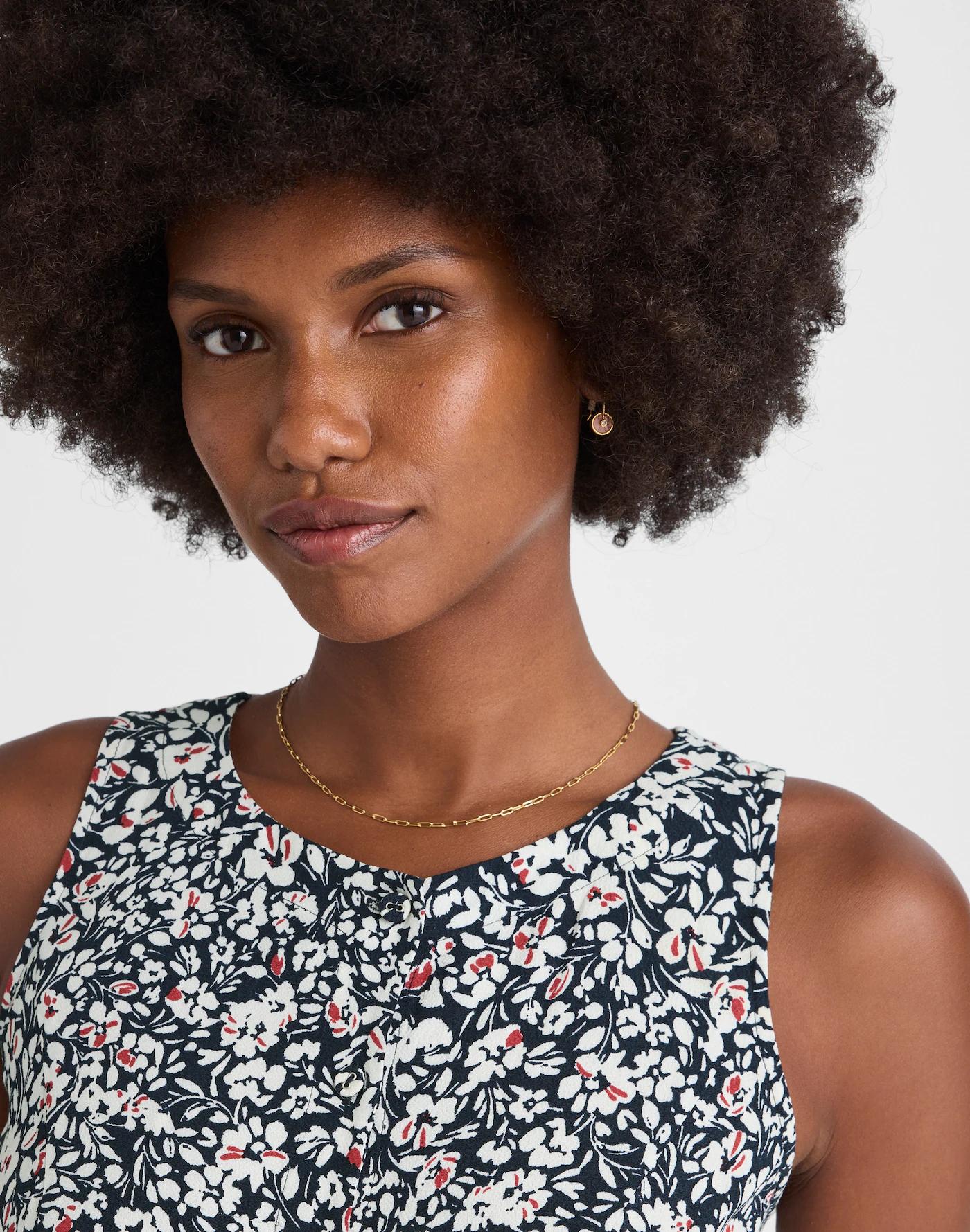 Button-Front Boatneck Mini Dress in Floral Product Image