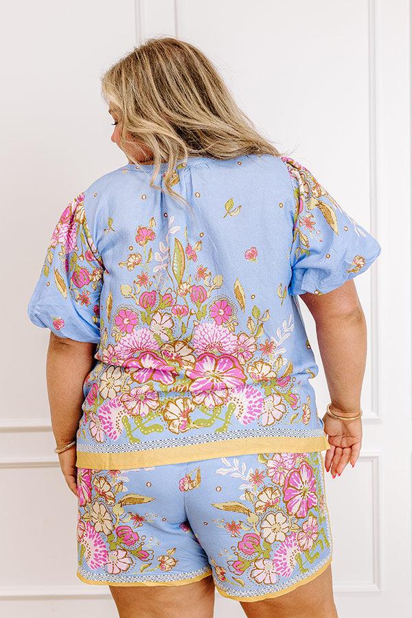 Santorini Daydream Linen-Blend Floral Top in Periwinkle Curves Product Image