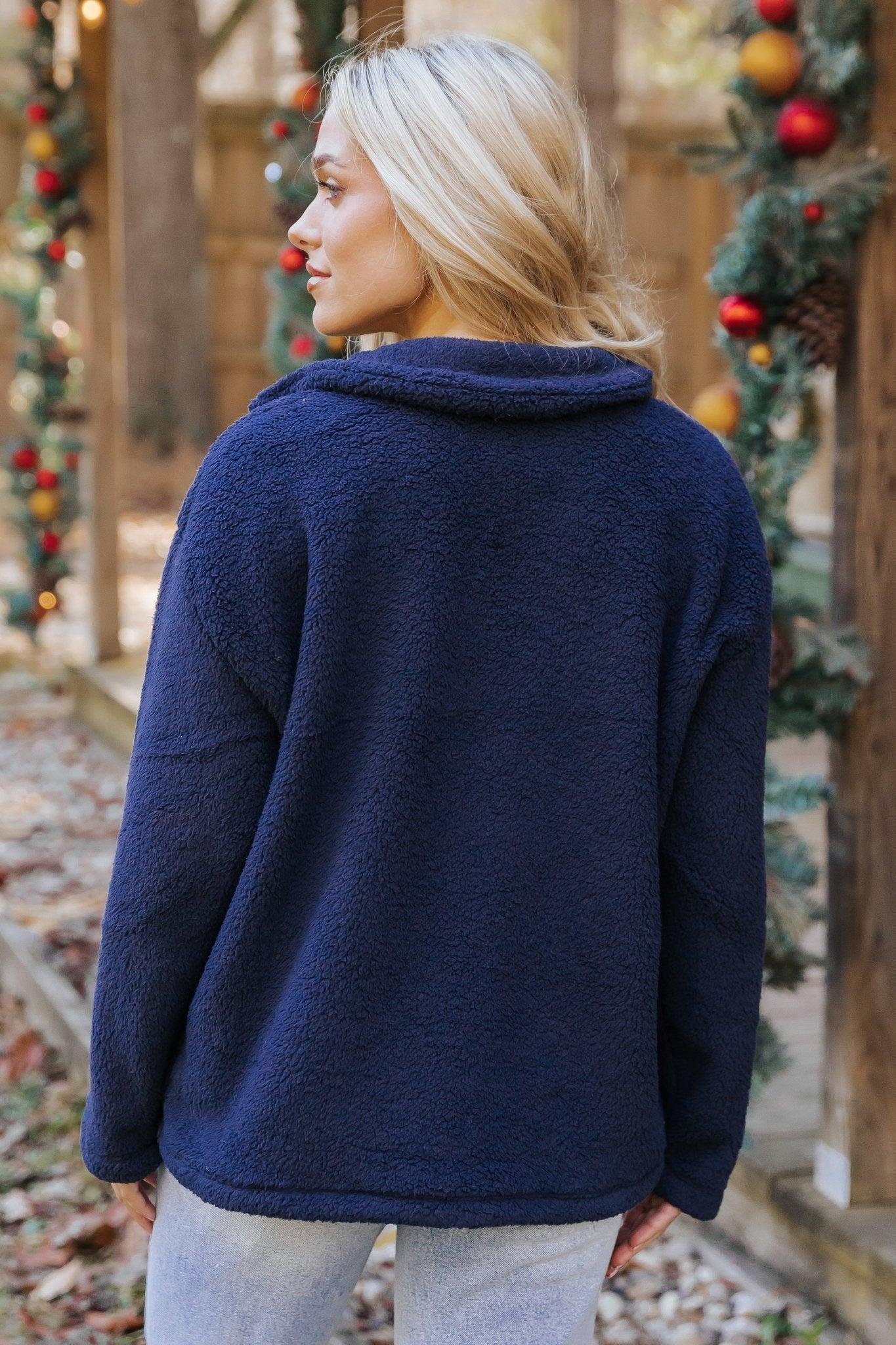 Navy Fleece Half Zip Up Jacket - FINAL SALE Product Image