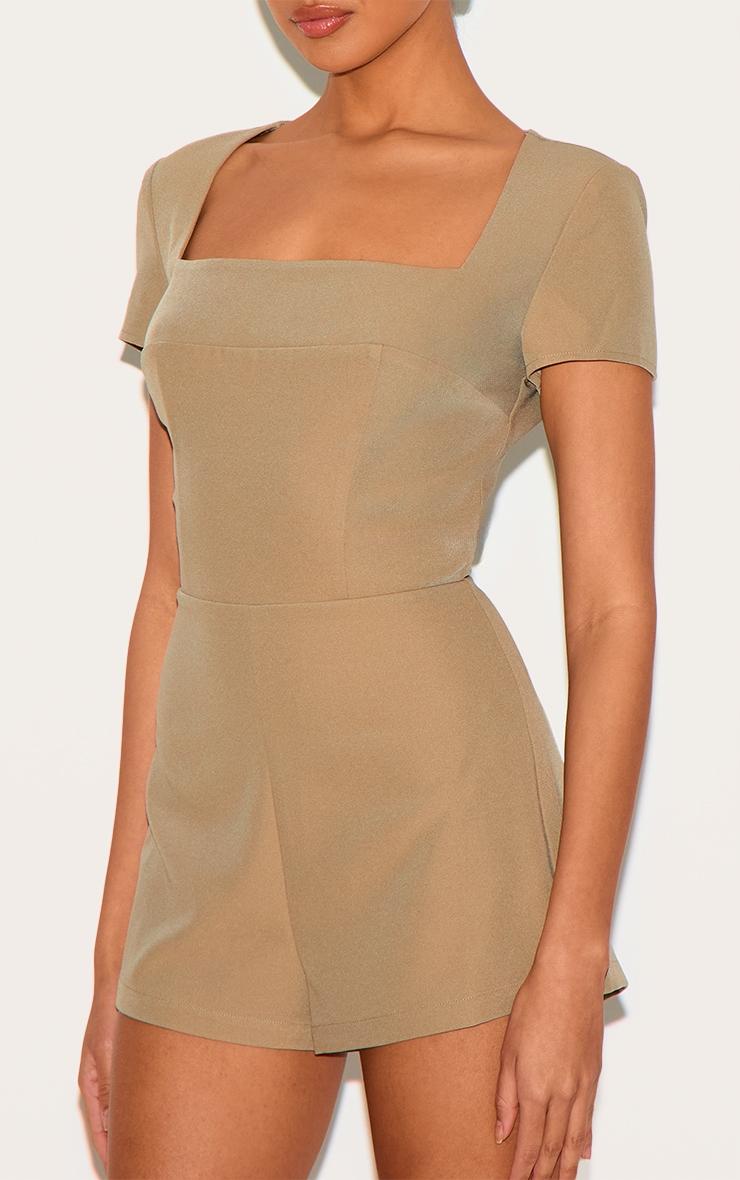 Mushroom Tailored Woven Square Neck Romper Product Image