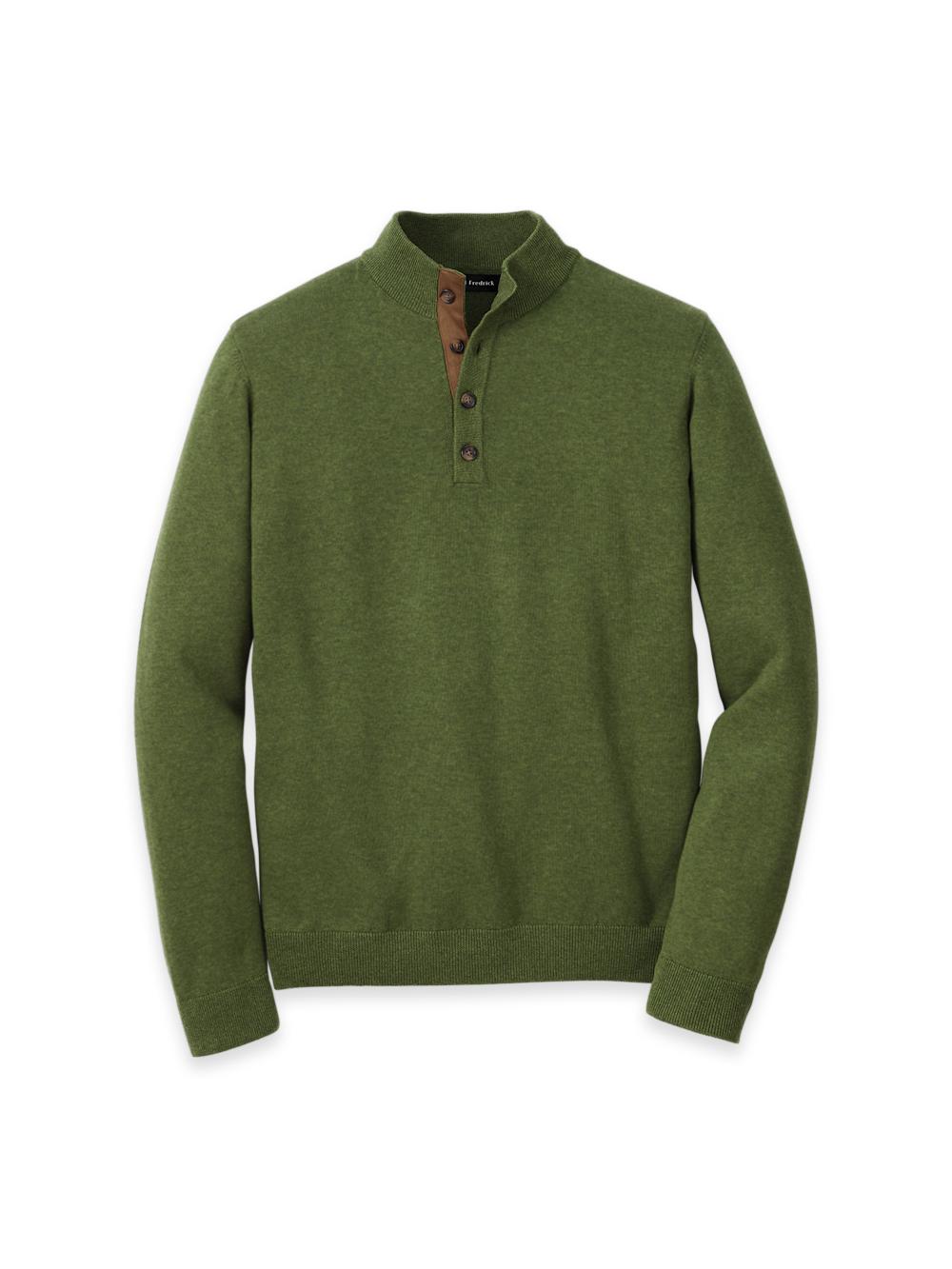Supima Cotton Four Button Mock Neck Sweater - Olive Product Image