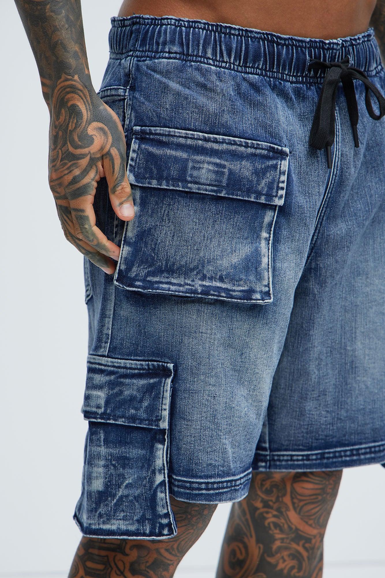 Kickin' It Cargo Denim Shorts - Navy Product Image