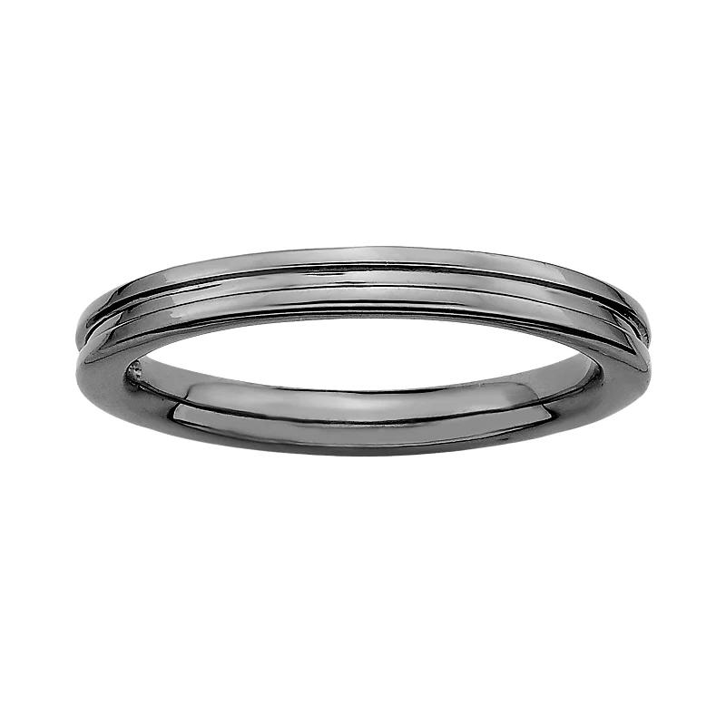 Stacks & Stones Ruthenium-Plated Sterling Silver Grooved Stack Ring, Women's, Size: 8, Black Product Image